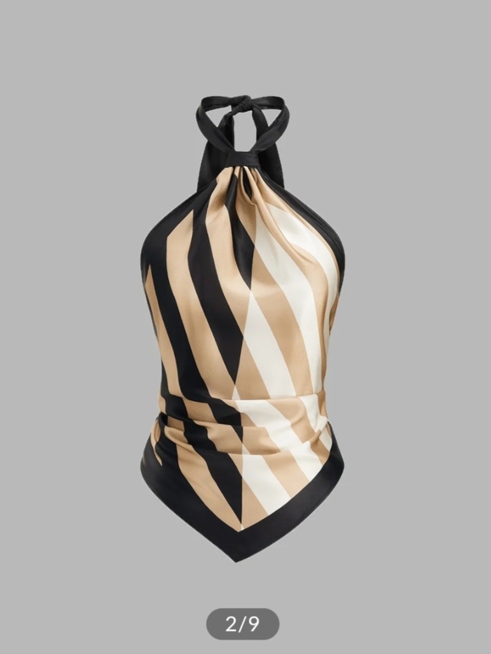 Commense Black, Cream & Tan Striped Halter Top with Wide-Leg Cream Pants Set - Picture 4 of 8